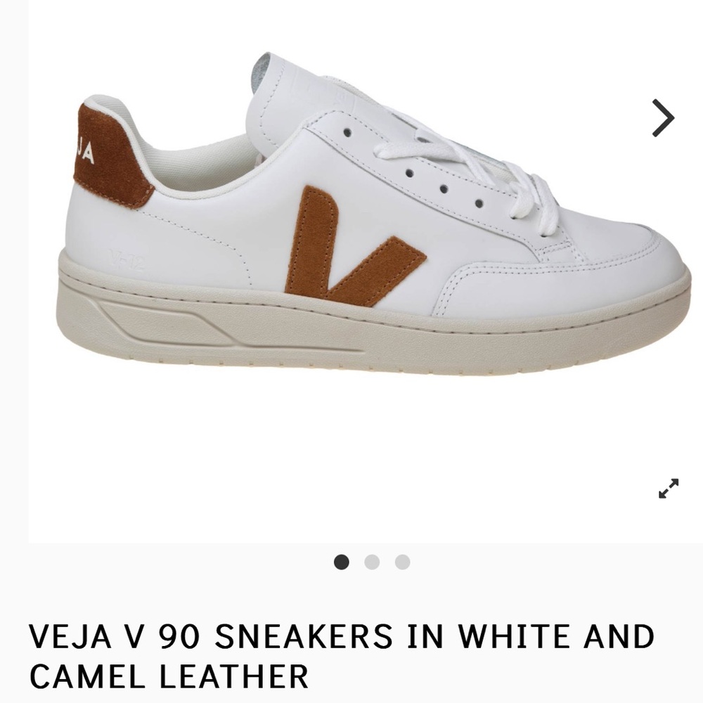 VEJA V 90 SNEAKERS IN WHITE AND CAMEL LEATHER women size 8 - Picture 2 of 16